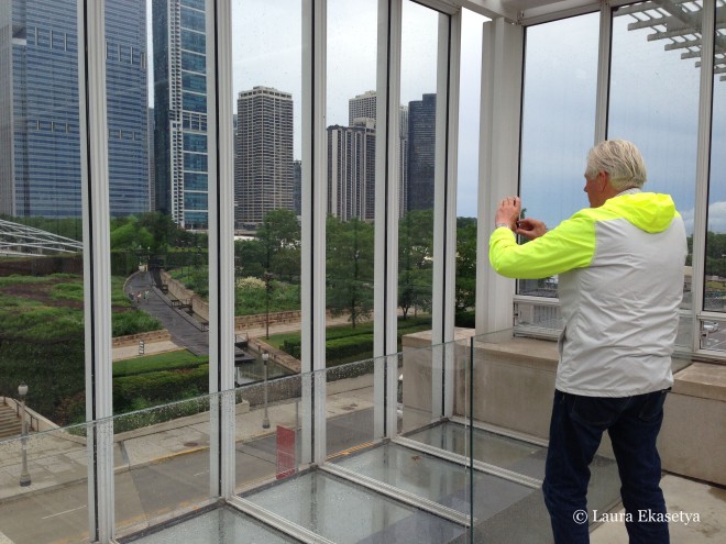 Piet Oudolf photographing the Lurie Garden from the Art Institute of Chicago 